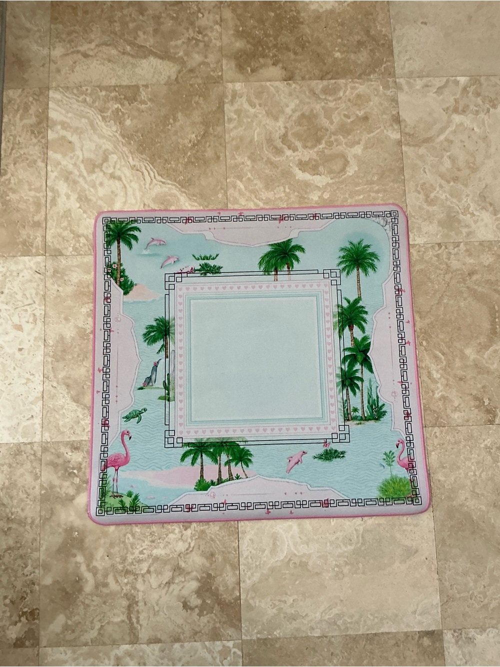 Tropical Flamingo Mahjong Mat Pink Green Palm Tree Game Mat